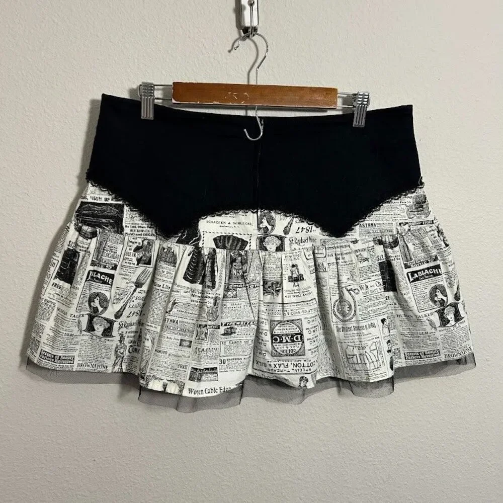VTG Lip Service Step in Time Goth Steampunk Newsprint Mini Skirt XL Old News
